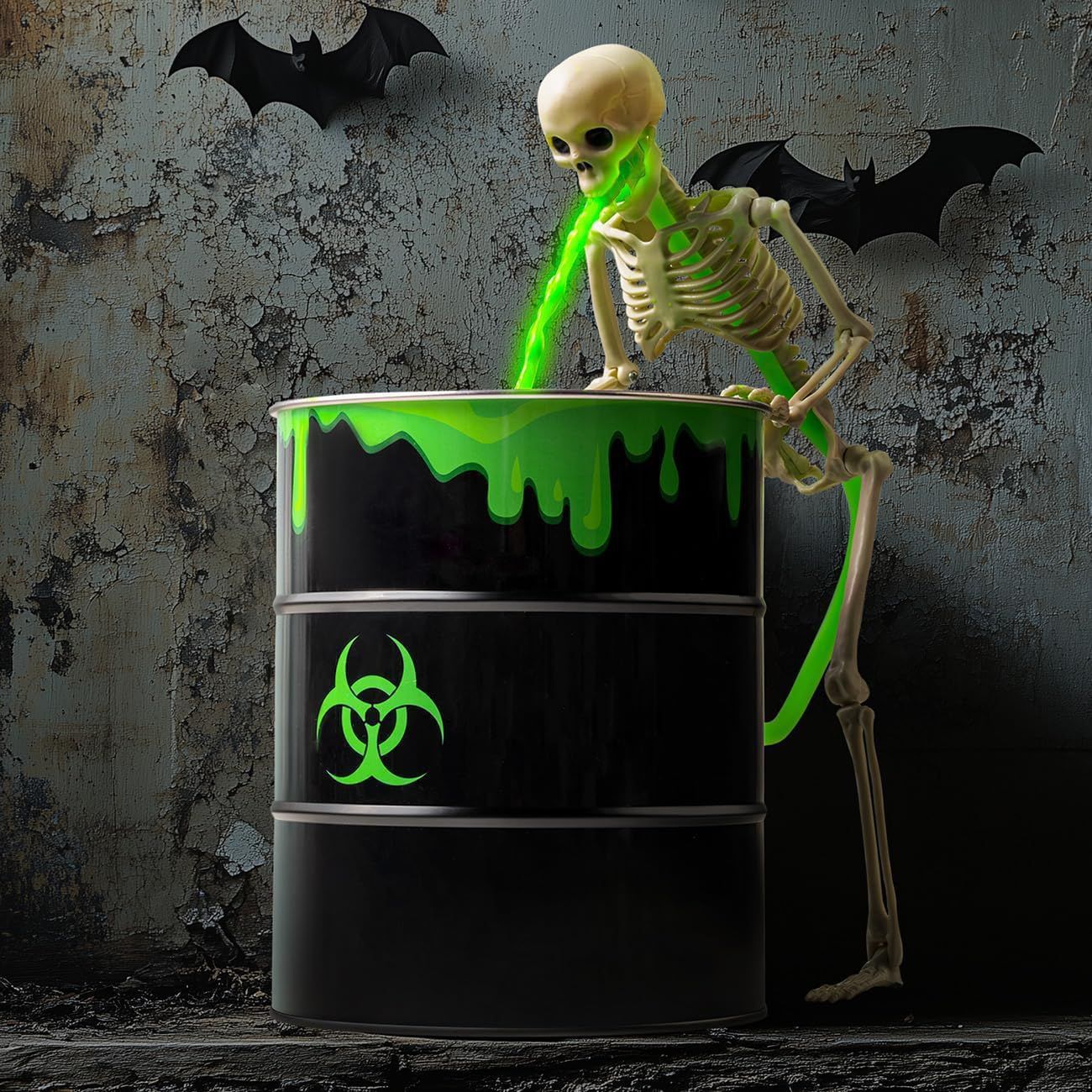 đHalloween Sale 49% OFFâ ď¸ Glowing Puking Skull Prop with Bloody Bucket