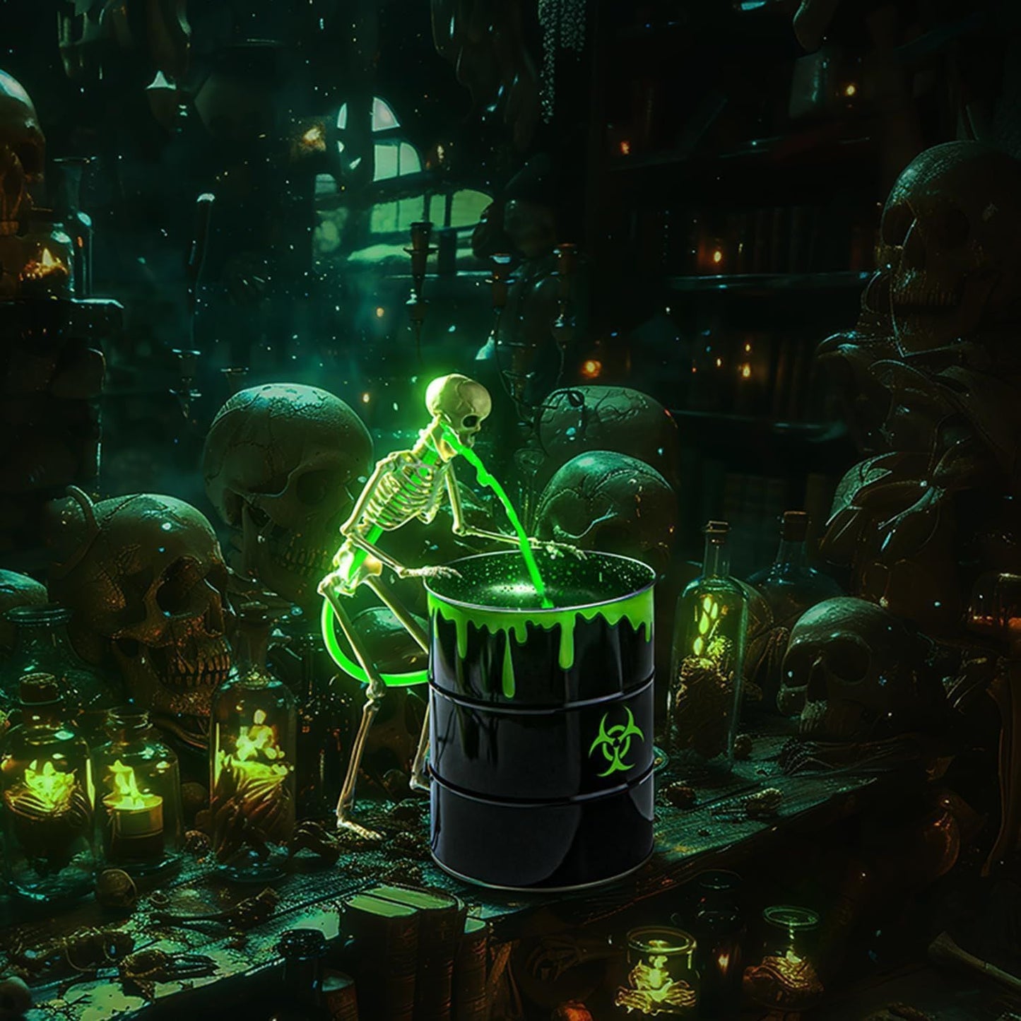 đHalloween Sale 49% OFFâ ď¸ Glowing Puking Skull Prop with Bloody Bucket