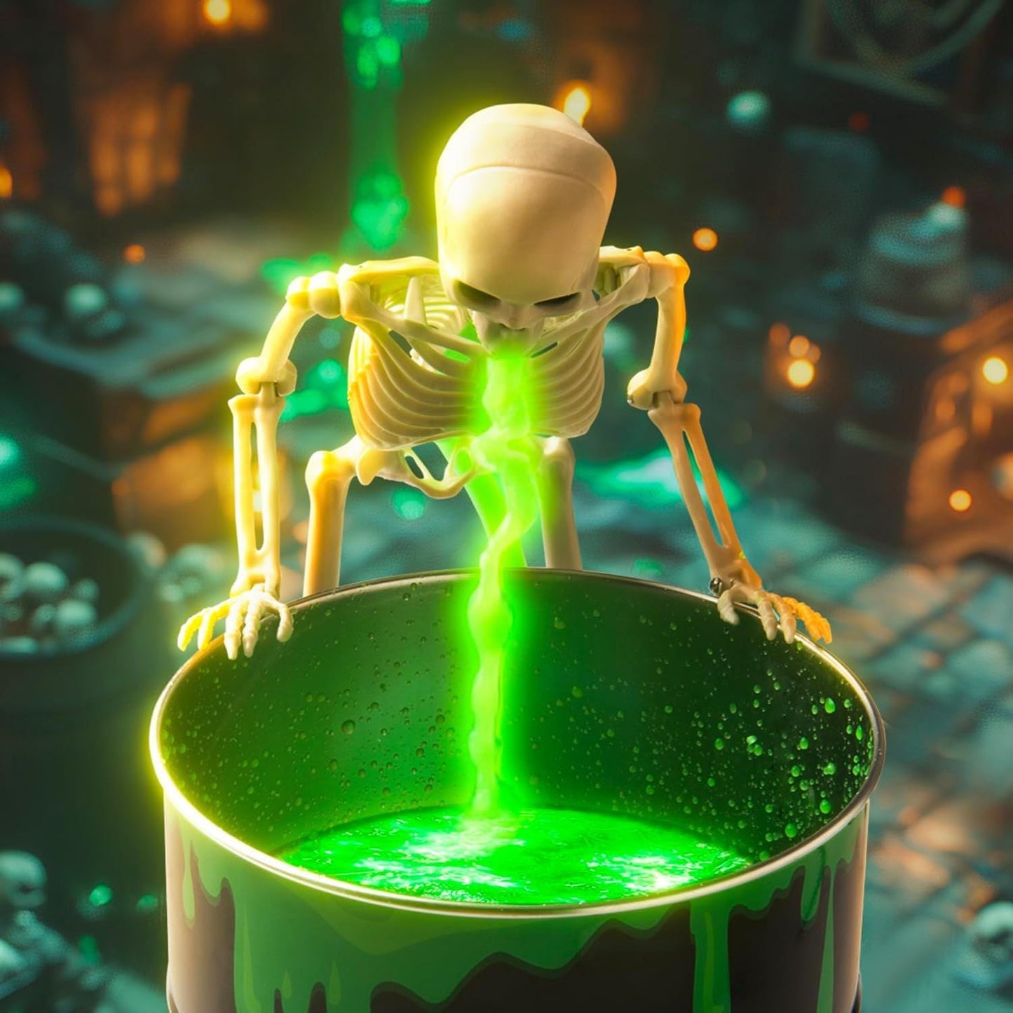 đHalloween Sale 49% OFFâ ď¸ Glowing Puking Skull Prop with Bloody Bucket