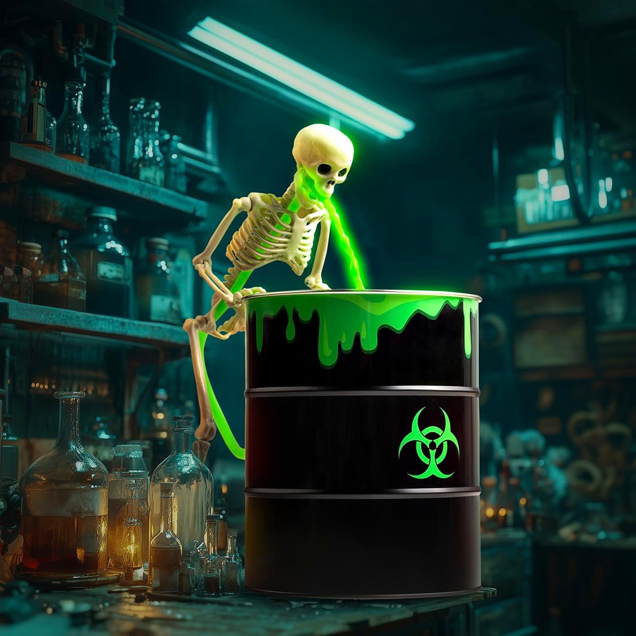 đHalloween Sale 49% OFFâ ď¸ Glowing Puking Skull Prop with Bloody Bucket
