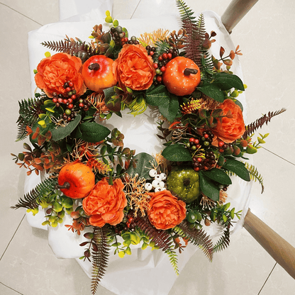 Autumn Wreath with Peonies and Pumpkin - Wreath for the whole year